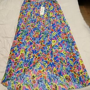 Violet Sky Summer Blue and Yellow Maxi A-Line Skirt Resort Wear